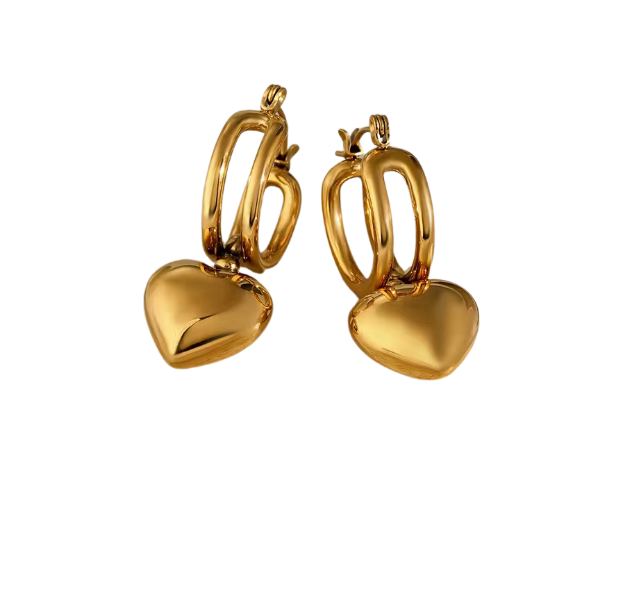 Double Wire Hoop Heart Pendant Earrings
