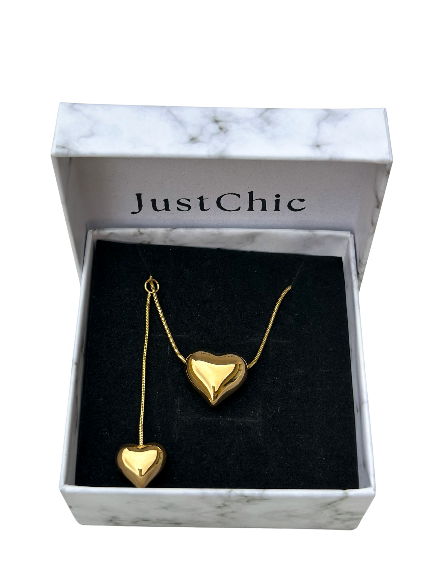 Double Heart Drop Pendant Necklace 18K Gold Plated Stainless Steel