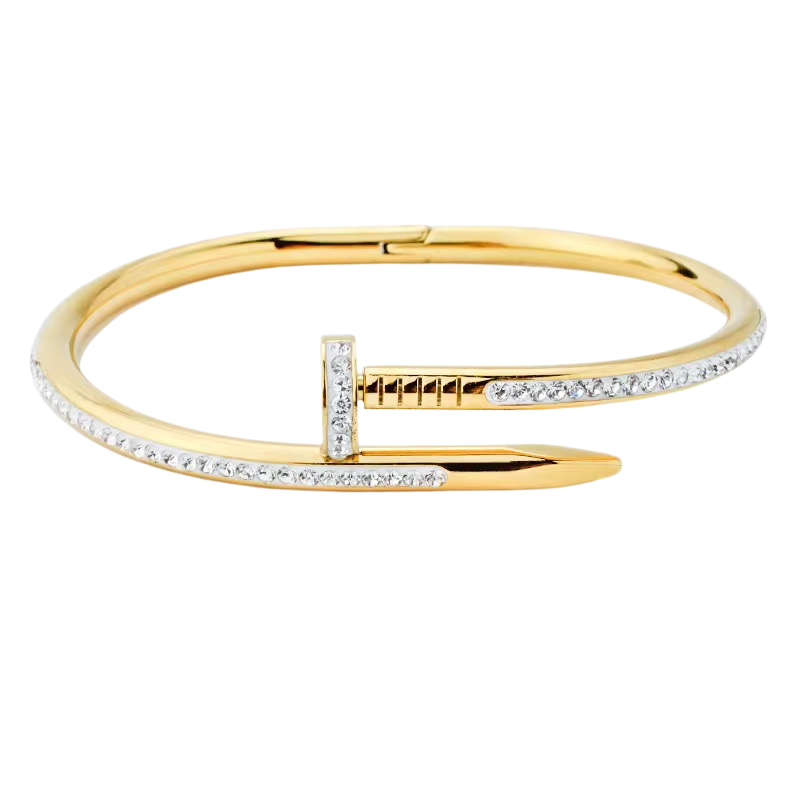 Crystal Nail-Shaped Bangle 18K gold Plated Stainless Steel