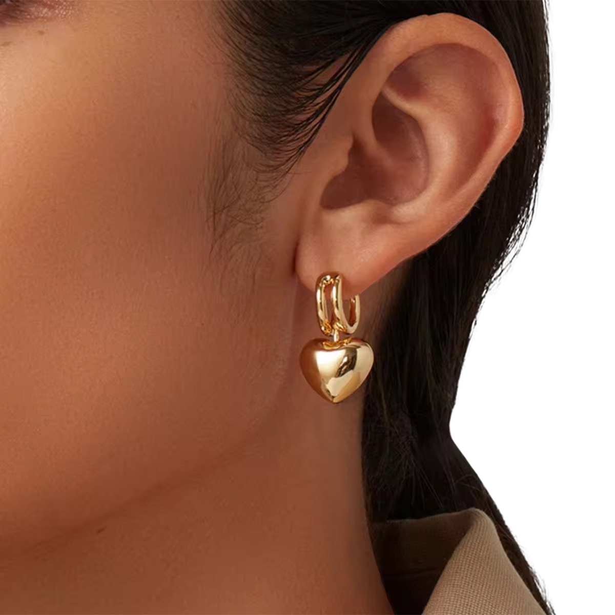 Double Wire Hoop Heart Pendant Earrings