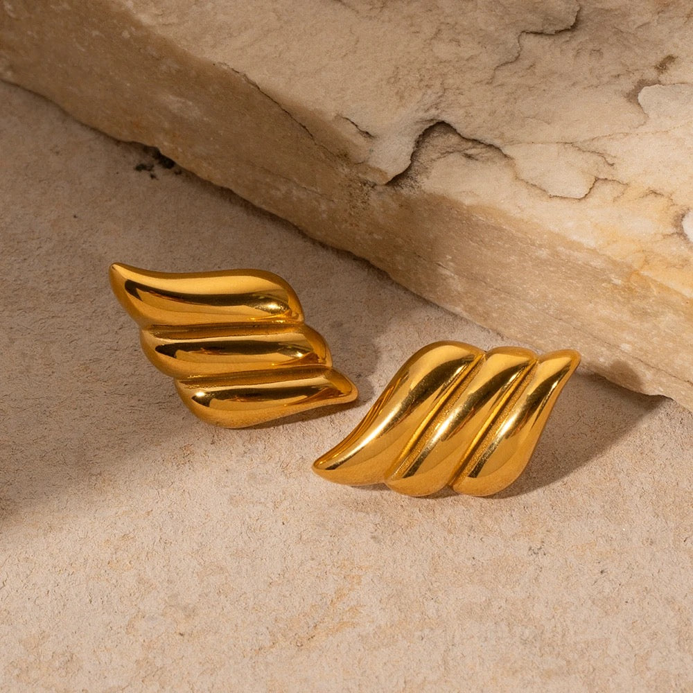 Angel Wings Design Stud Earrings - 18K Gold Plated Stainless Steel