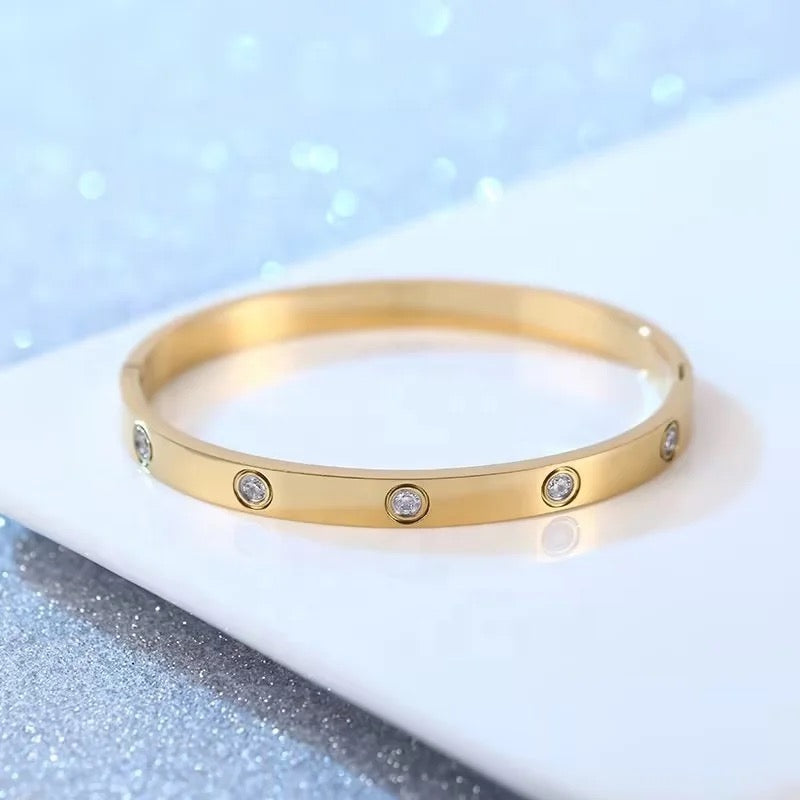 Crystal Bangle - 18K Gold Plated Stainless Steel