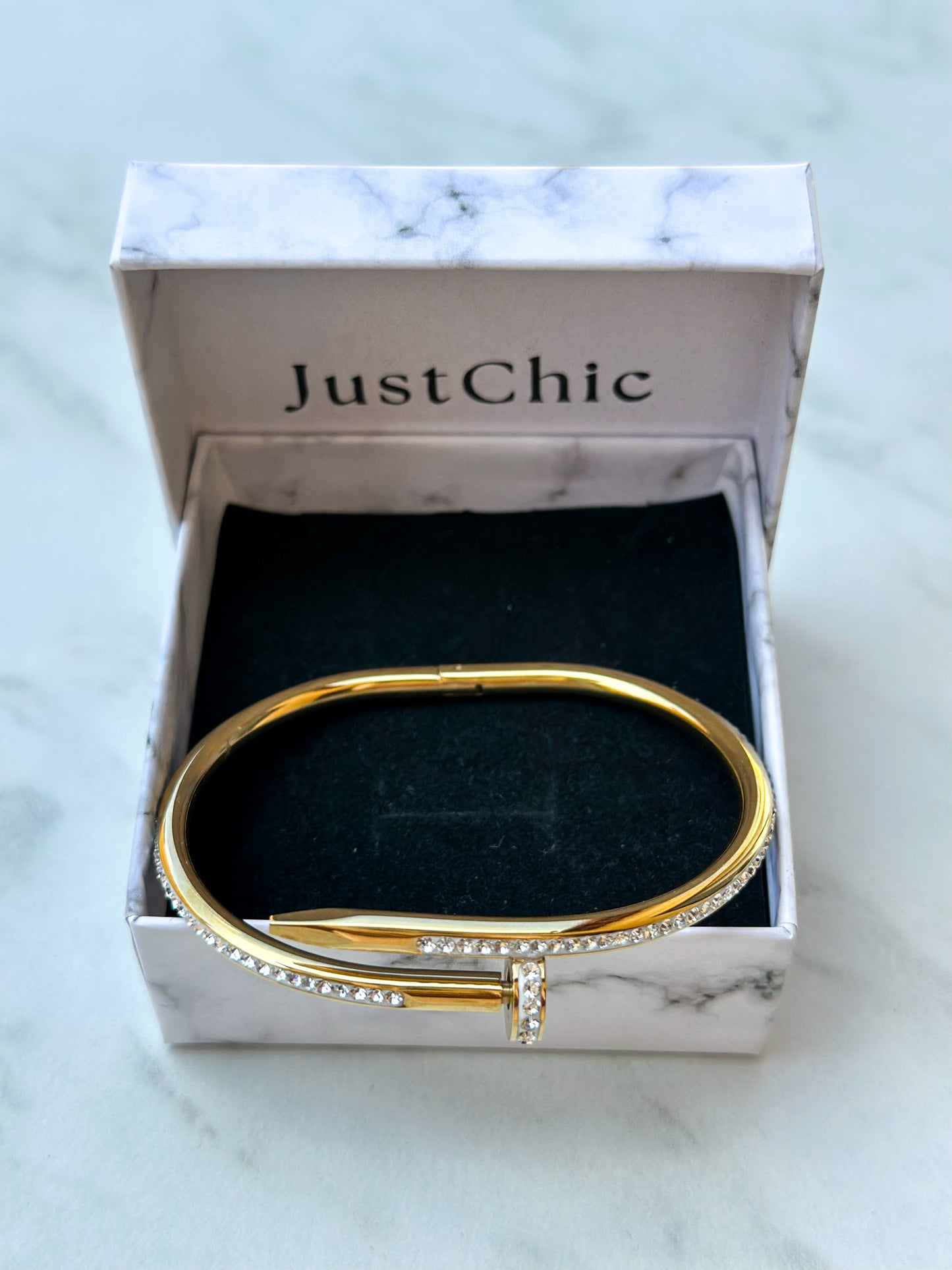 Crystal Nail-Shaped Bangle 18K gold Plated Stainless Steel
