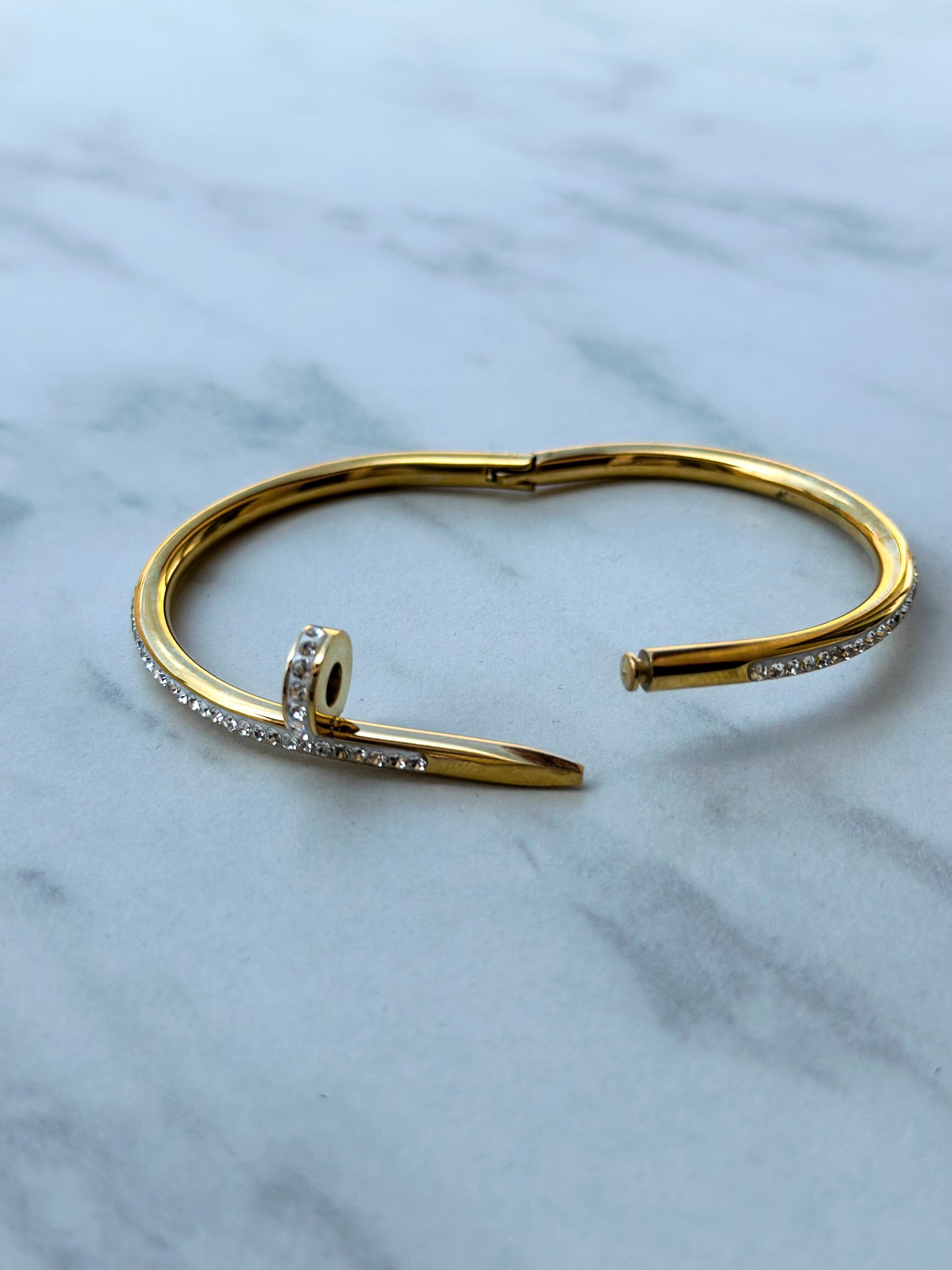 Crystal Nail-Shaped Bangle 18K gold Plated Stainless Steel