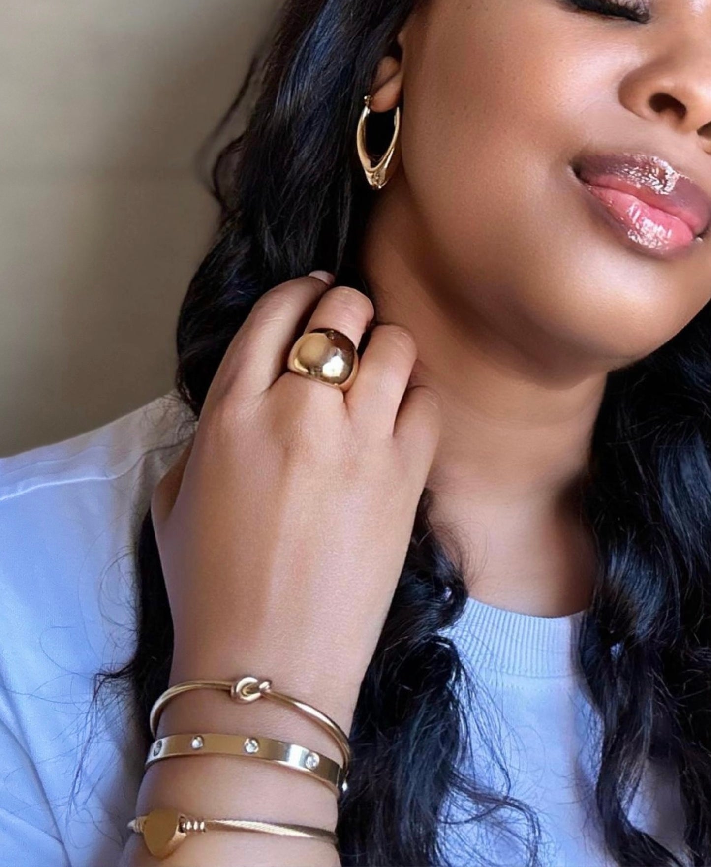 Heart Bangle Bracelet - 18K Gold Plated Stainless Steel