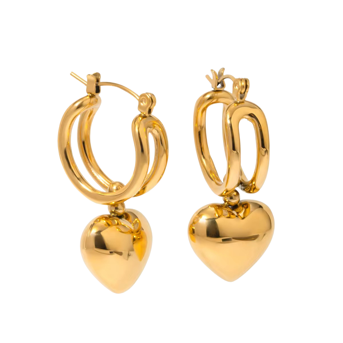 Double Wire Hoop Heart Pendant Earrings
