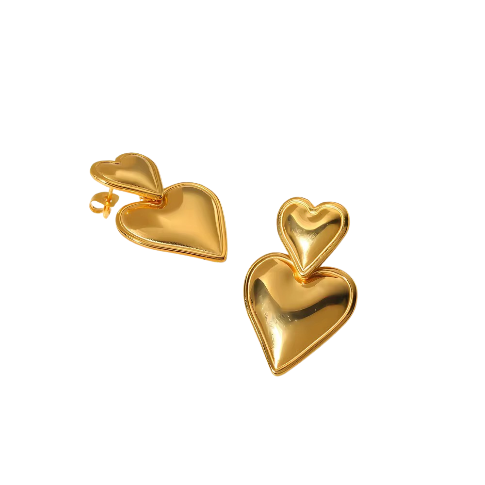 Double Heart Drop Earrings 18K Gold Plated Stainless Steel