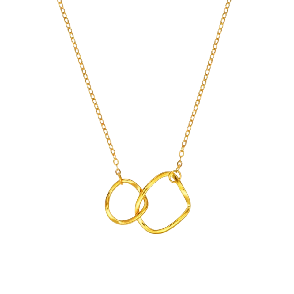 Stainless Steel Irregular Double Circle Pendant Necklace 18K Gold Plated Stainless Steel