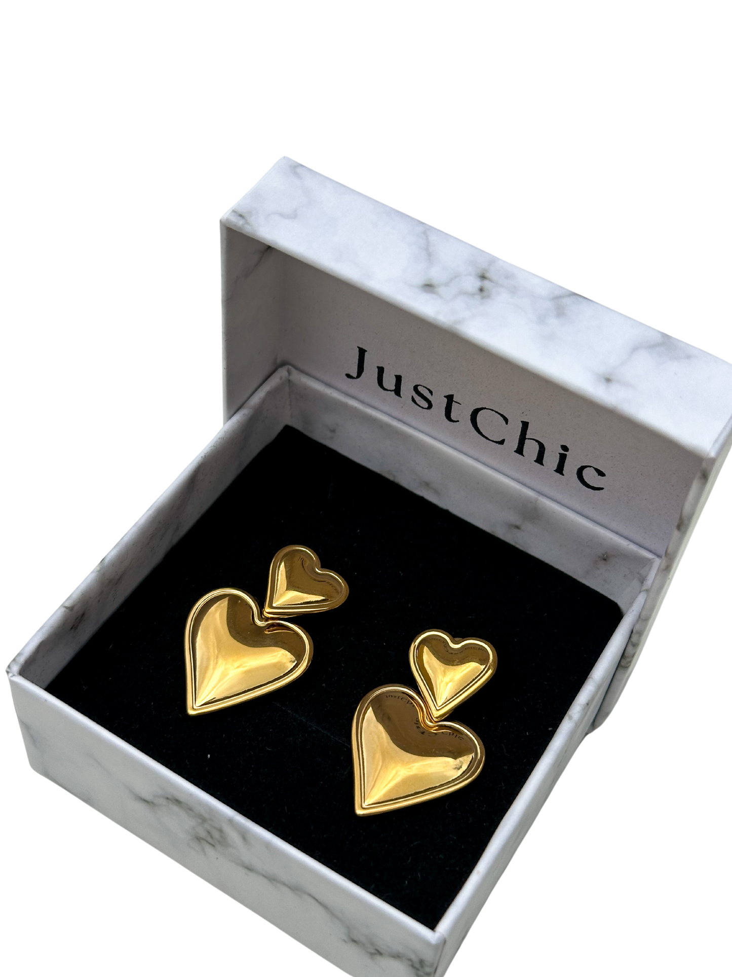 Double Heart Drop Earrings 18K Gold Plated Stainless Steel