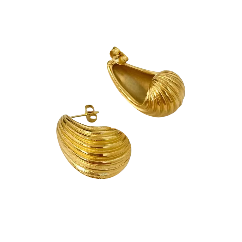 Stripped Water Drop Earrings 18K Gold Plated Stainless Steel