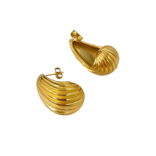 Stripped Water Drop Earrings 18K Gold Plated Stainless Steel
