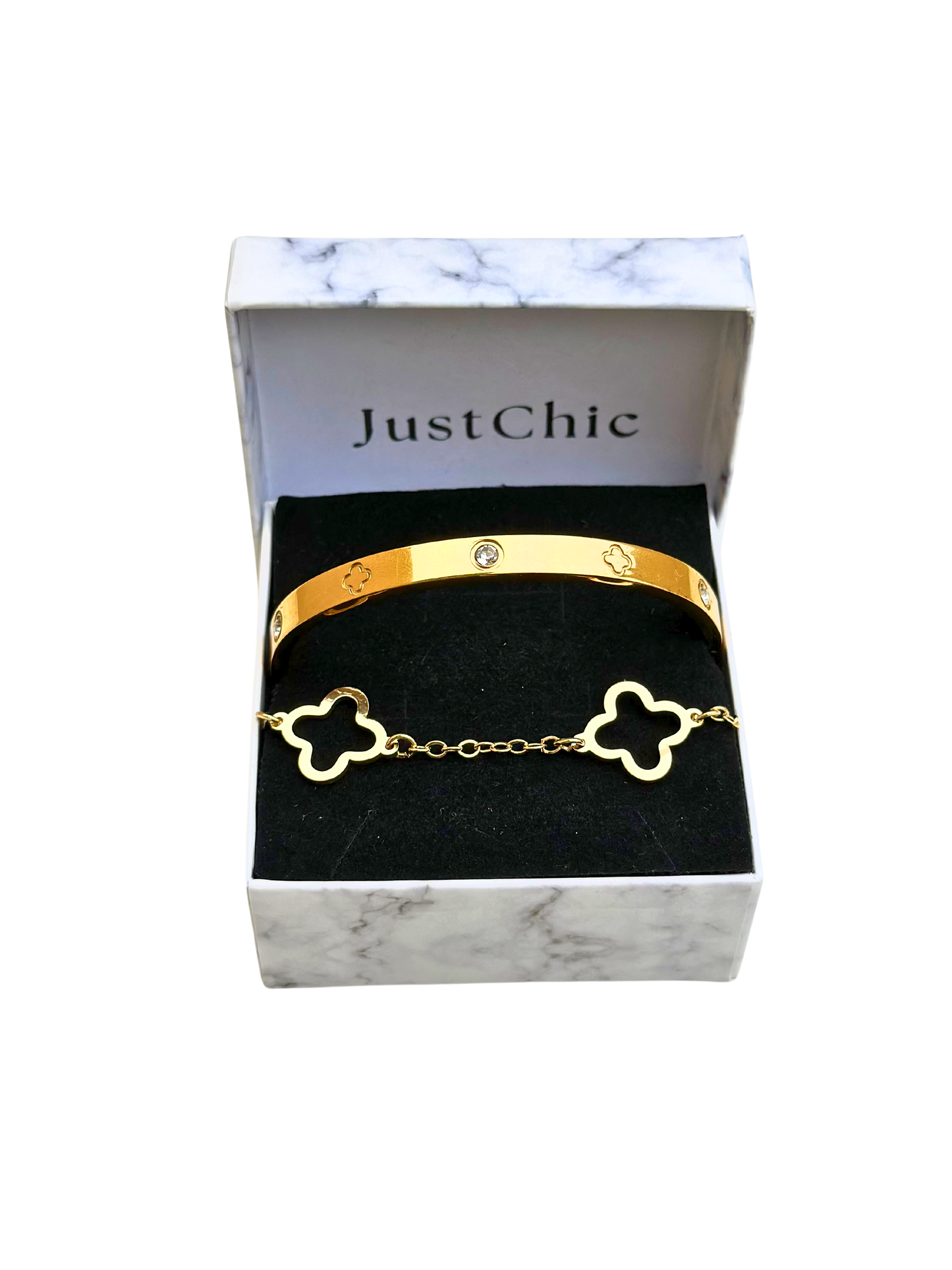 Zirconia Flower Design Bangle and Bracelet Set