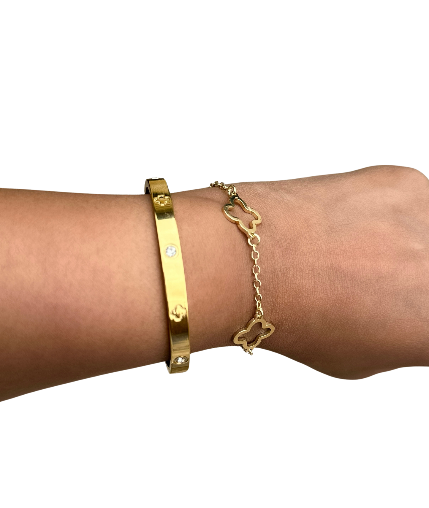 Zirconia Flower Design Bangle and Bracelet Set