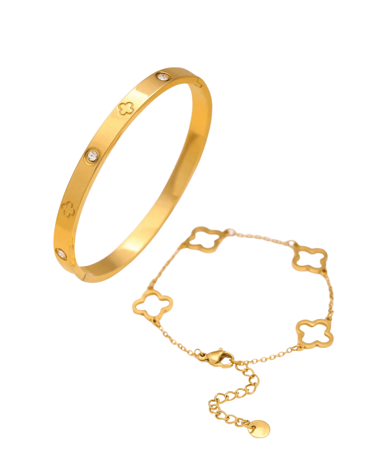 Zirconia Flower Design Bangle and Bracelet Set