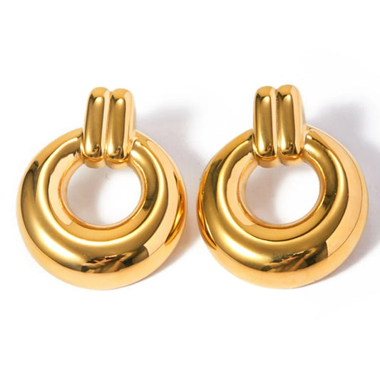 Circle Line Hoop Earrings - 18 K Gold Plated Stainless Steel