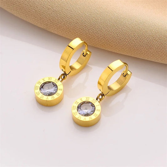 Roman Numeral Drop Earrings - 18K Gold Plated Stainless Steel