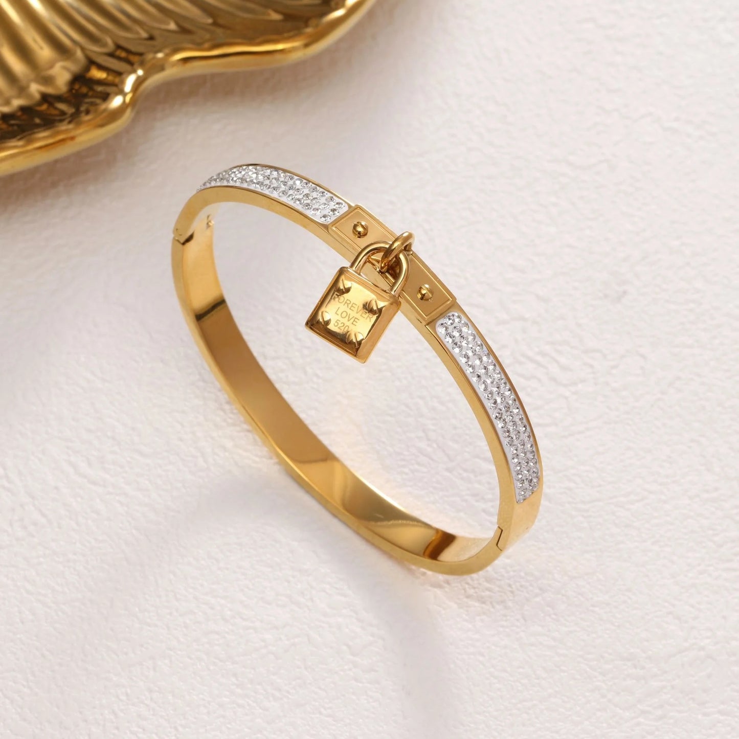 Love Lock Bangle - 18K Gold Plated Stainless Steel