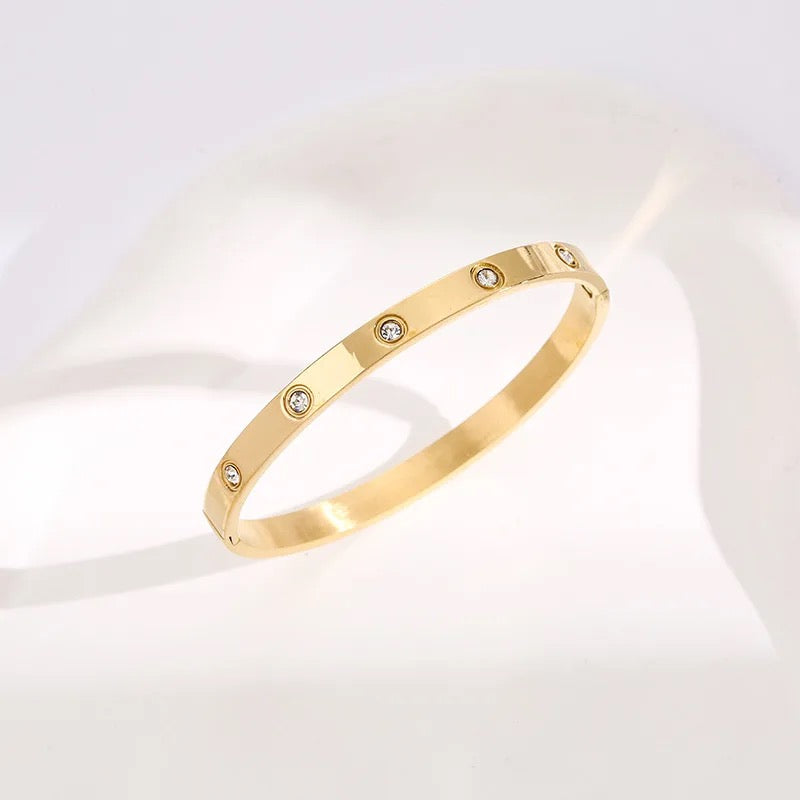 Crystal Bangle - 18K Gold Plated Stainless Steel