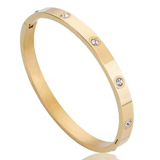 Crystal Bangle - 18K Gold Plated Stainless Steel