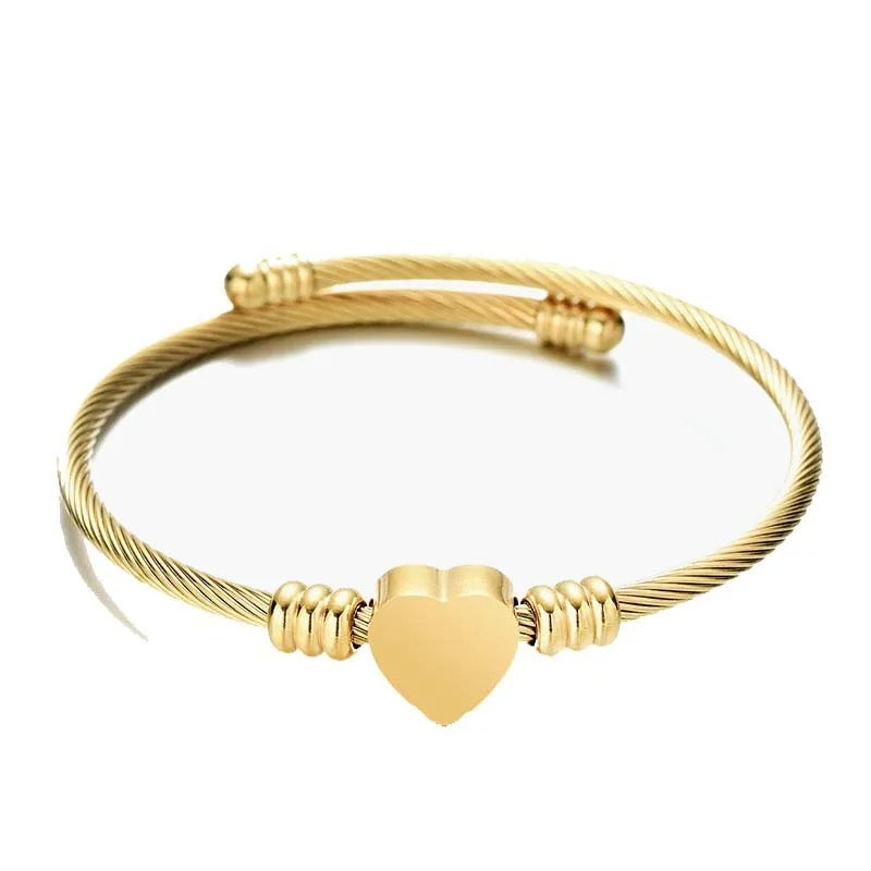 Heart Bangle Bracelet - 18K Gold Plated Stainless Steel