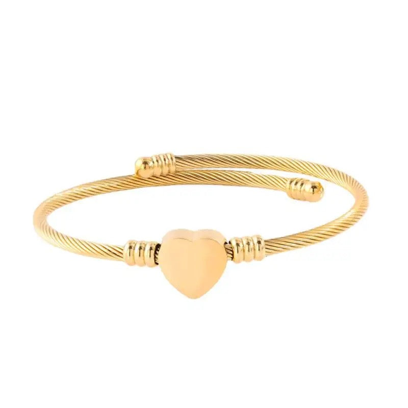 Heart Bangle Bracelet - 18K Gold Plated Stainless Steel