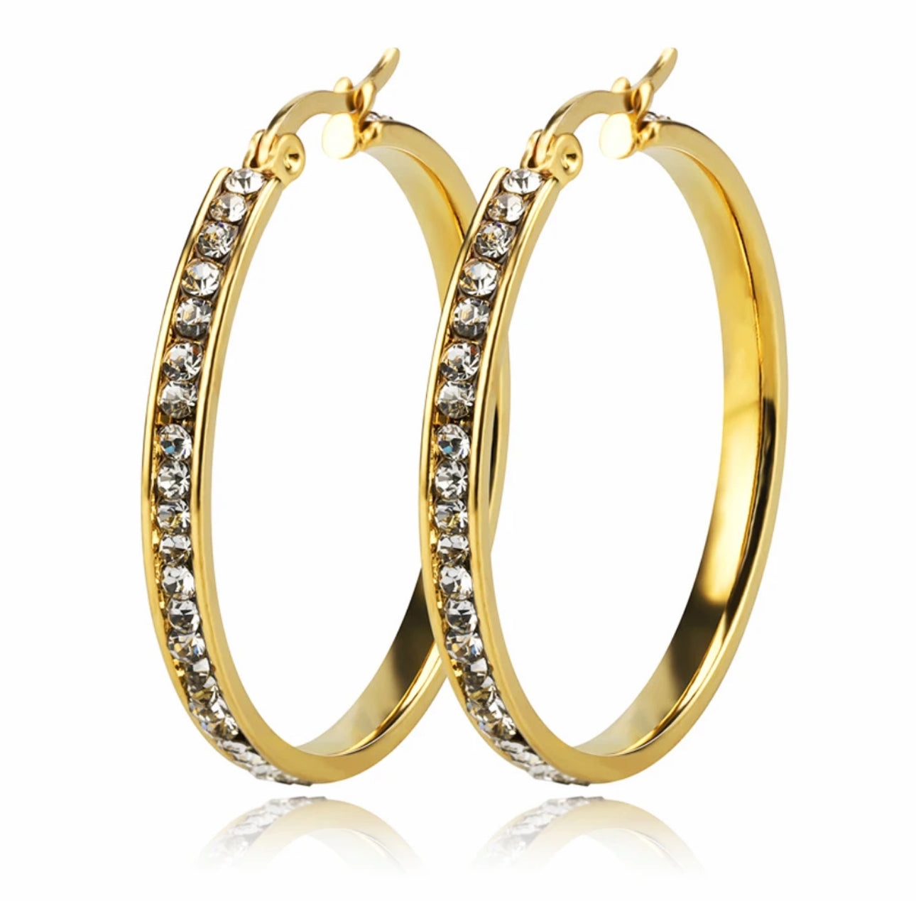 Crystal Hoop Earrings - 18K Gold Plated Stainless Steel