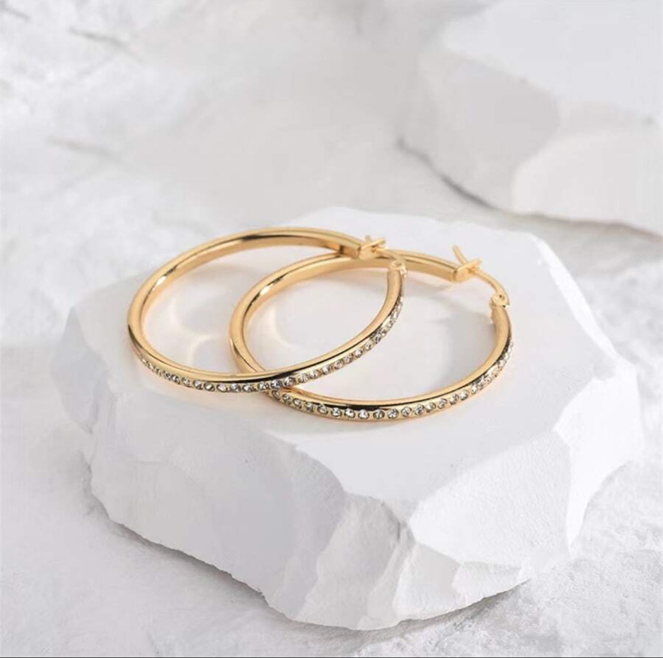 Crystal Hoop Earrings - 18K Gold Plated Stainless Steel