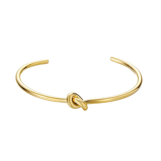 Knotted Cuff Bangle Bracelet - 18K Gold Plated Stainless Steel