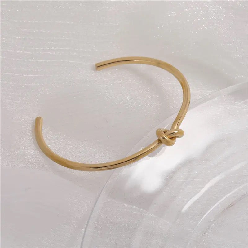 Knotted Cuff Bangle Bracelet - 18K Gold Plated Stainless Steel