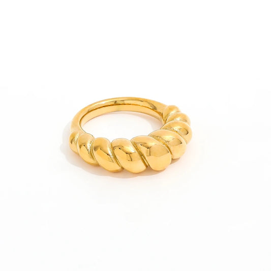 Twist Rope Bold Band Ring - 18K Gold Plated Stainless Steel