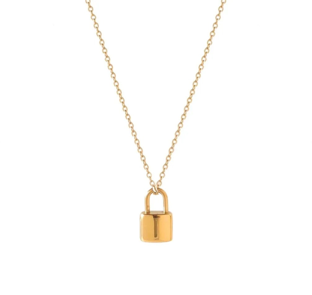 Lock Pendant Necklace 18K Gold Plated Stainless Steel