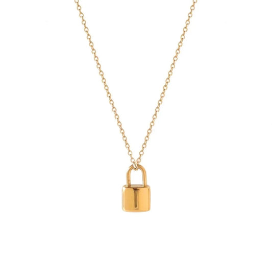 Lock Pendant Necklace 18K Gold Plated Stainless Steel