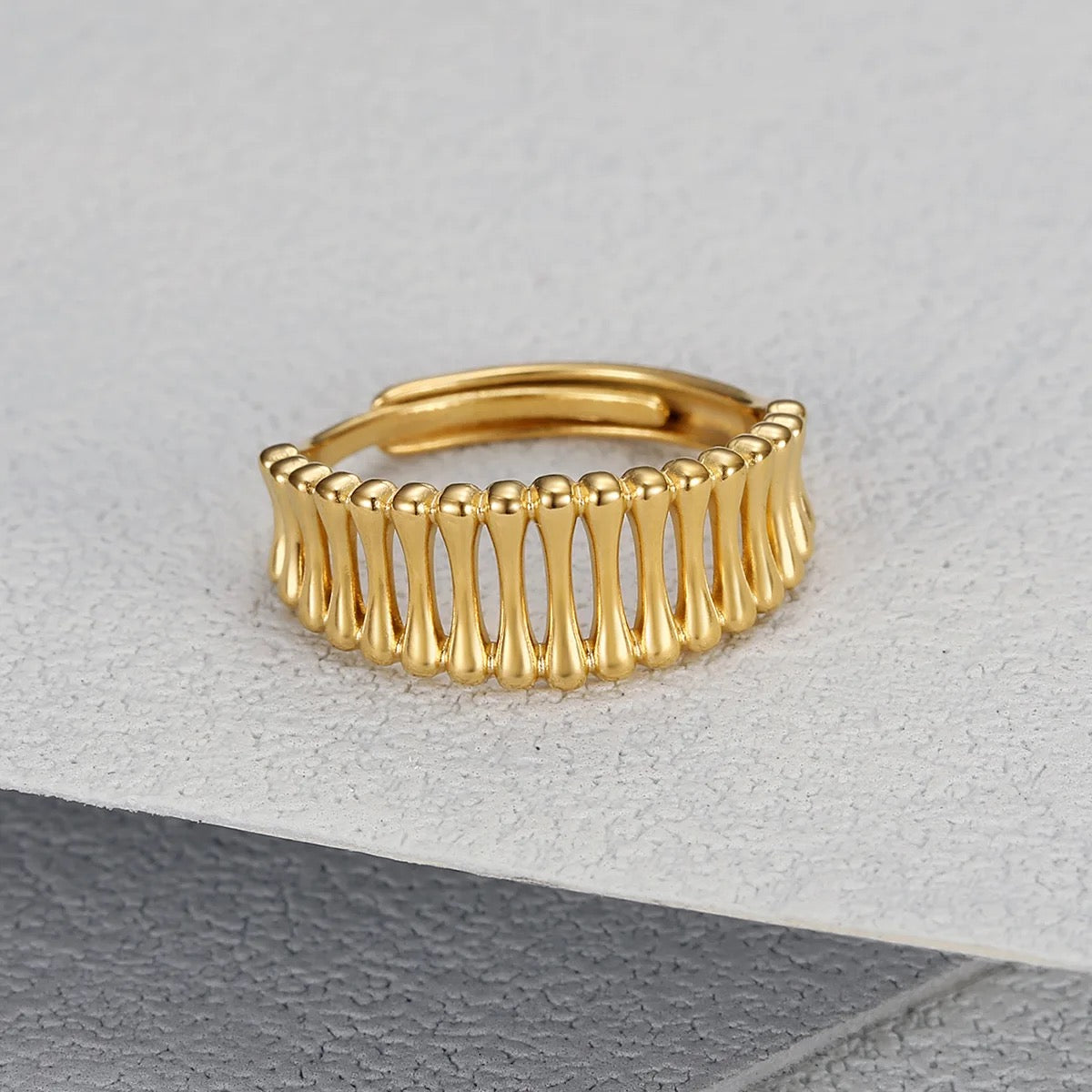 Bone Wave Adjustable Ring 18K Gold Plated Stainless Steel