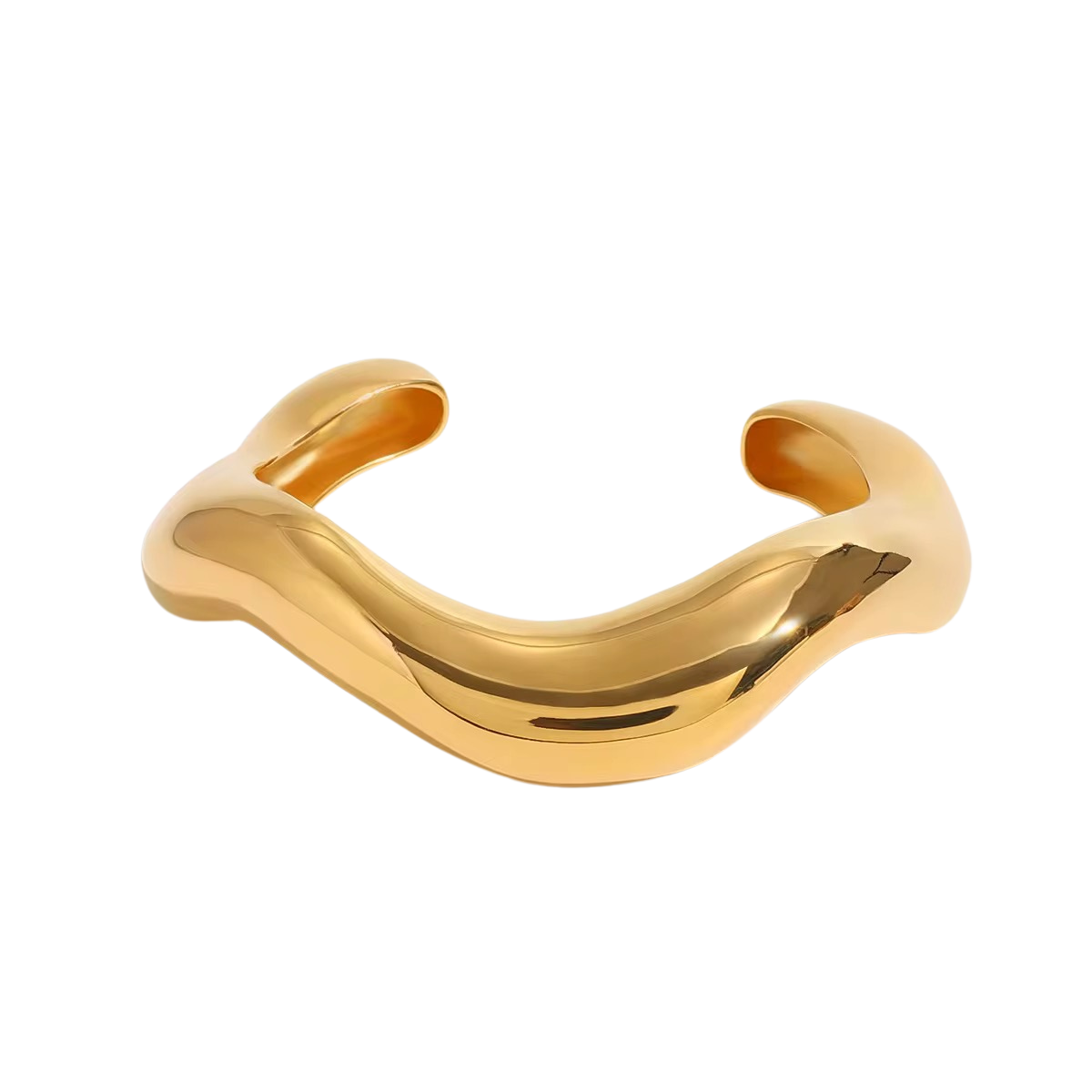 Wave-Shaped Cuff Bangle Bracelet 18K Gold Plated Stainless Steel