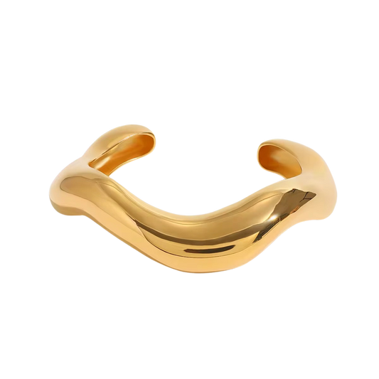 Wave-Shaped Cuff Bangle Bracelet 18K Gold Plated Stainless Steel