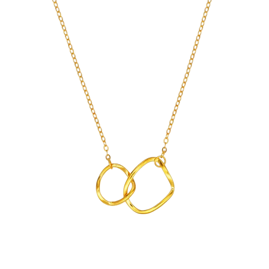 Stainless Steel Irregular Double Circle Pendant Necklace 18K Gold Plated Stainless Steel